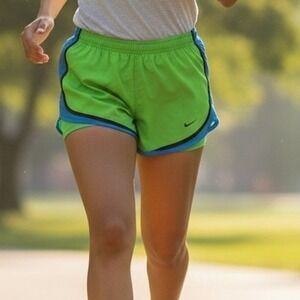 Nike Dri-FIT Tempo Running Shorts Lime Green Blue Women Large 211646-328